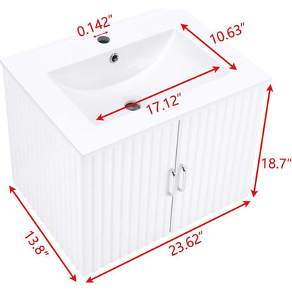 24" Floating Wall Mounted Bathroom Vanity with White Porcelain Sink and Soft Close Doors