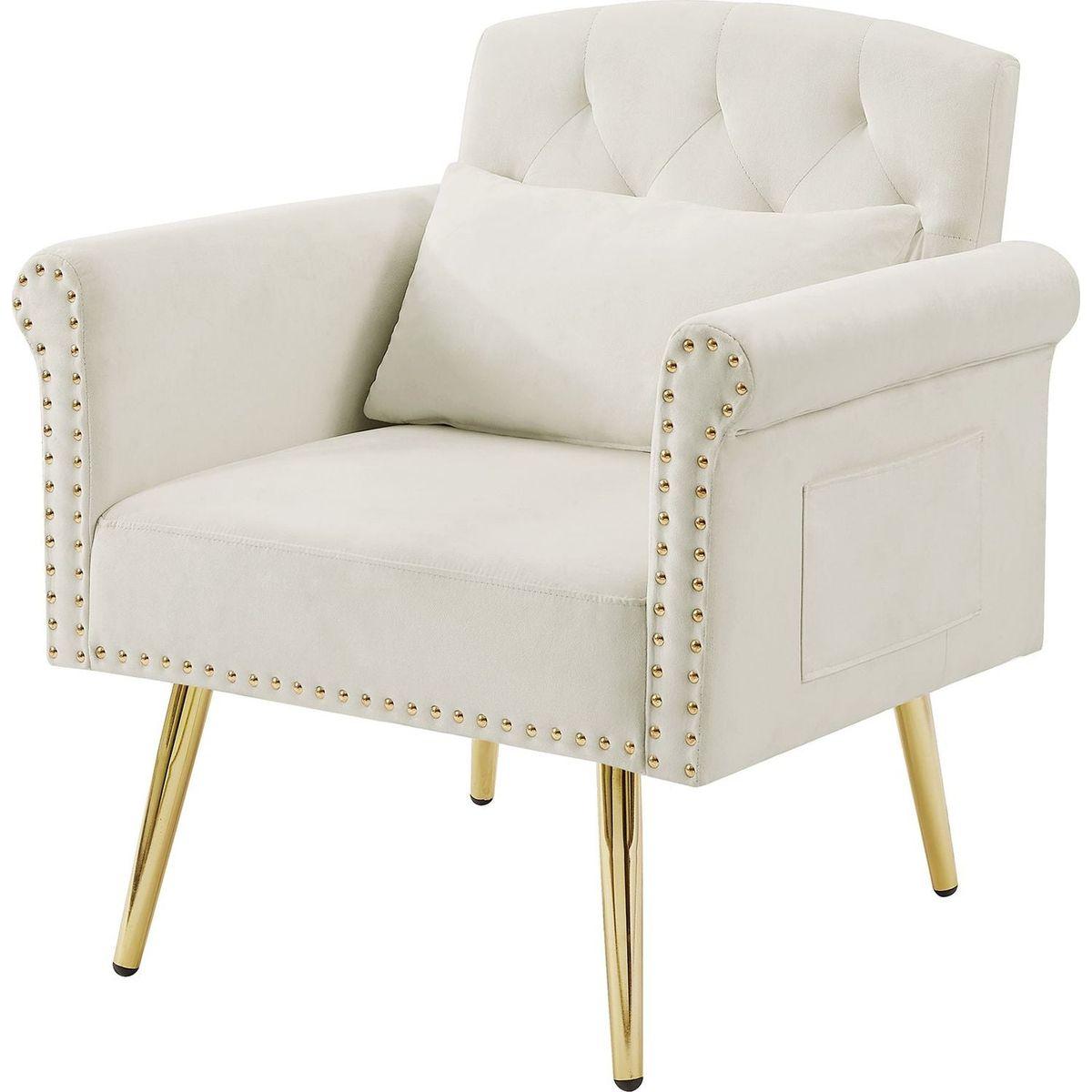 OFF WHITE velvet armchair with metal legs