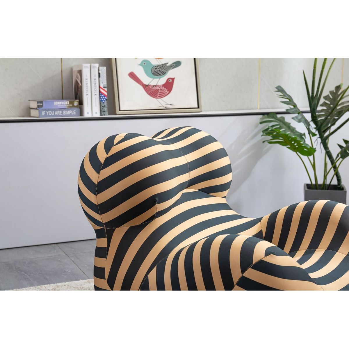 Barrel Chair with Ottoman, Mordern Comfy Stripe Chair for Living Room (3 Colors, 2 Size), Black & Yellow Stripe and Small Size