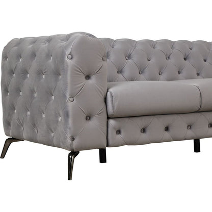 85.5" Velvet Upholstered Sofa with Sturdy Metal Legs, Modern Sofa Couch with Button Tufted Back, 3 Seater Sofa Couch for Living Room, Apartment, Home Office, Gray