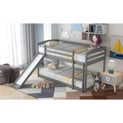 Twin over Twin Bunk Bed with Convertible Slide and Ladder, Gray
