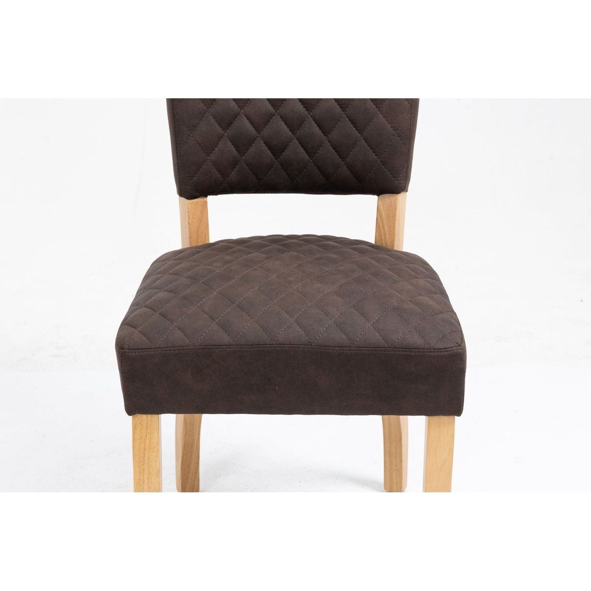 Upholstered Diamond Stitching Leathaire Dining Chair with Solid Wood Legs BROWN