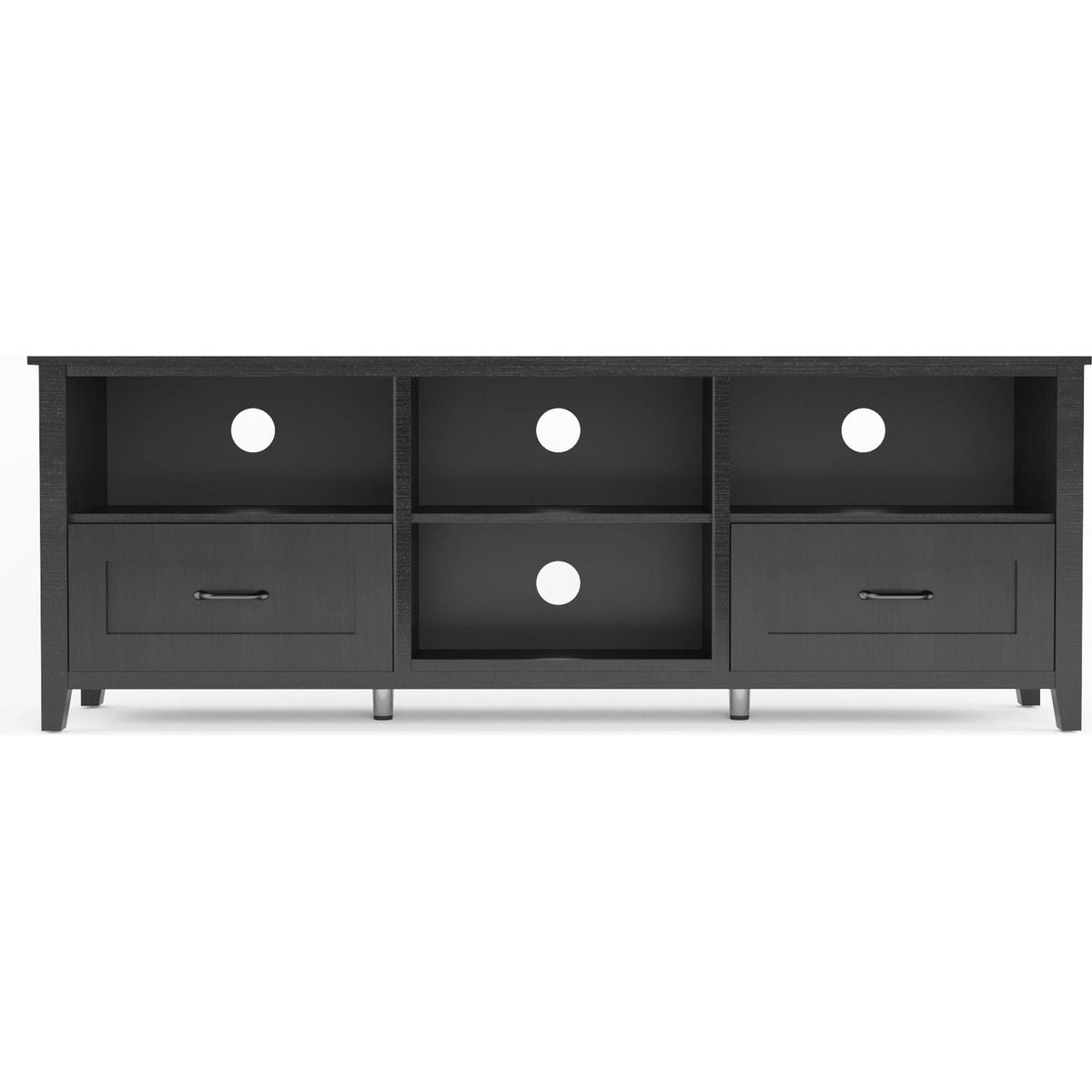 70.08 Inch Length Black TV Stand for Living Room and Bedroom, with 2 Drawers and 4 High-Capacity Storage Compartment.