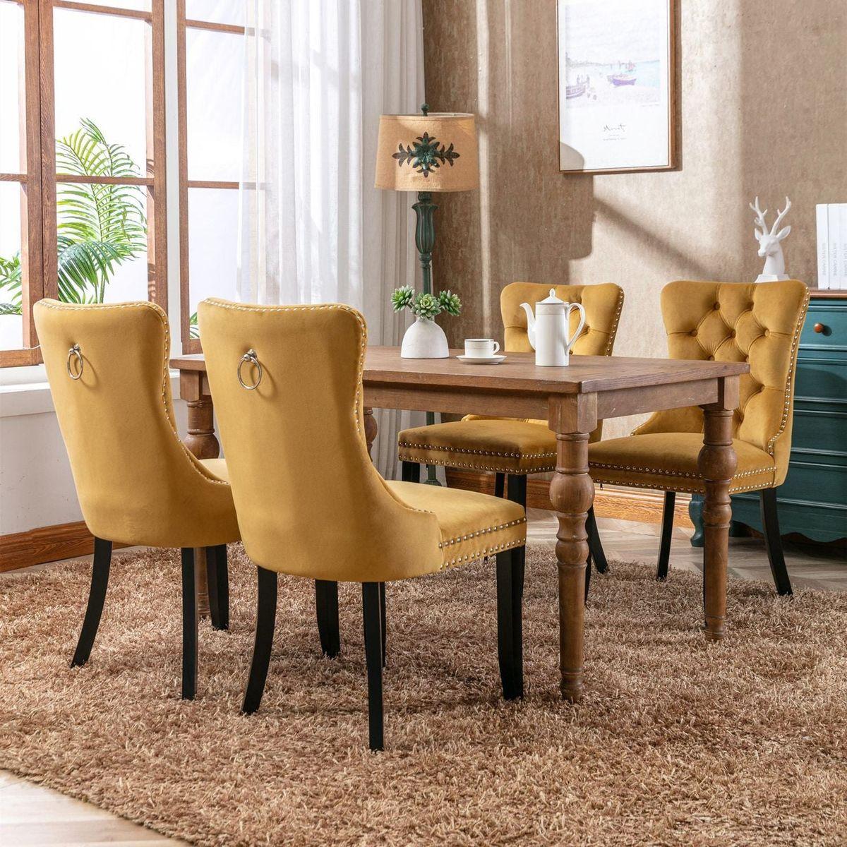 Nikki Collection Modern, High-end Tufted Solid Wood Contemporary Velvet Upholstered Dining Chair with Wood Legs Nailhead Trim 2-Pcs Setloden