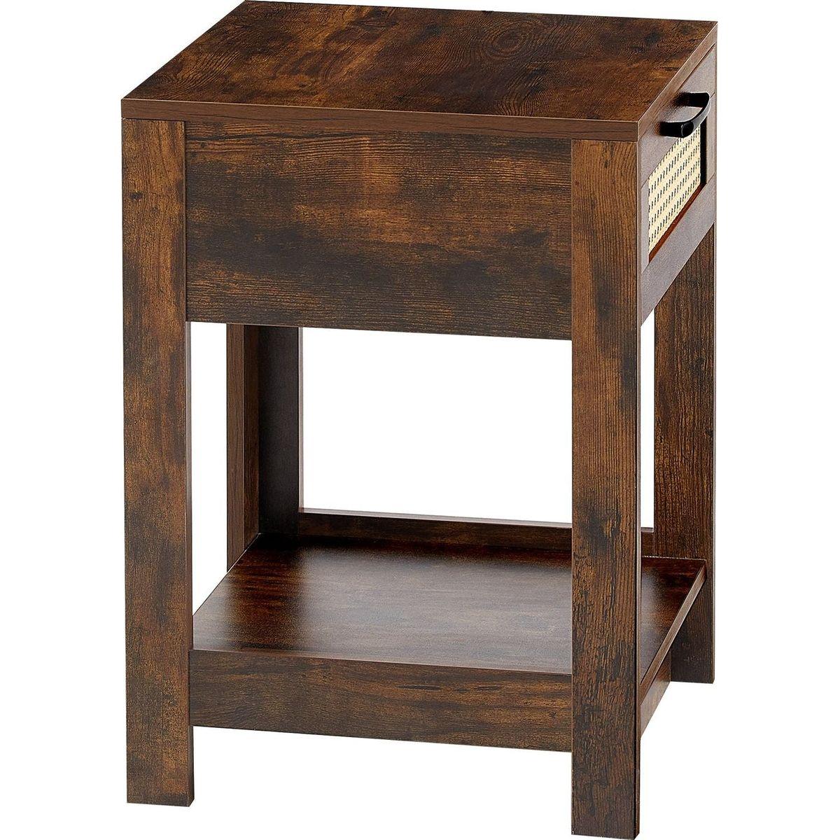 15.75" Rattan End table with drawer, Modern nightstand, side table for living roon, bedroom, Rustic Brown