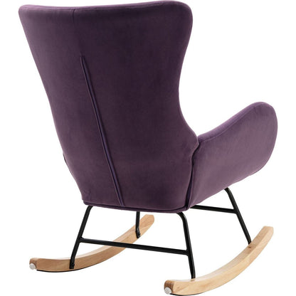 Velvet Fabric Padded Seat Rocking Chair With High Backrest And Armrests