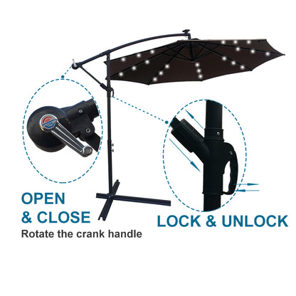 10 ft Outdoor Patio Umbrella Solar Powered LED Lighted Sun Shade Market Waterproof 8 Ribs Umbrella with Crank and Base for Garden Deck Backyard Pool - Streamdale Furniture