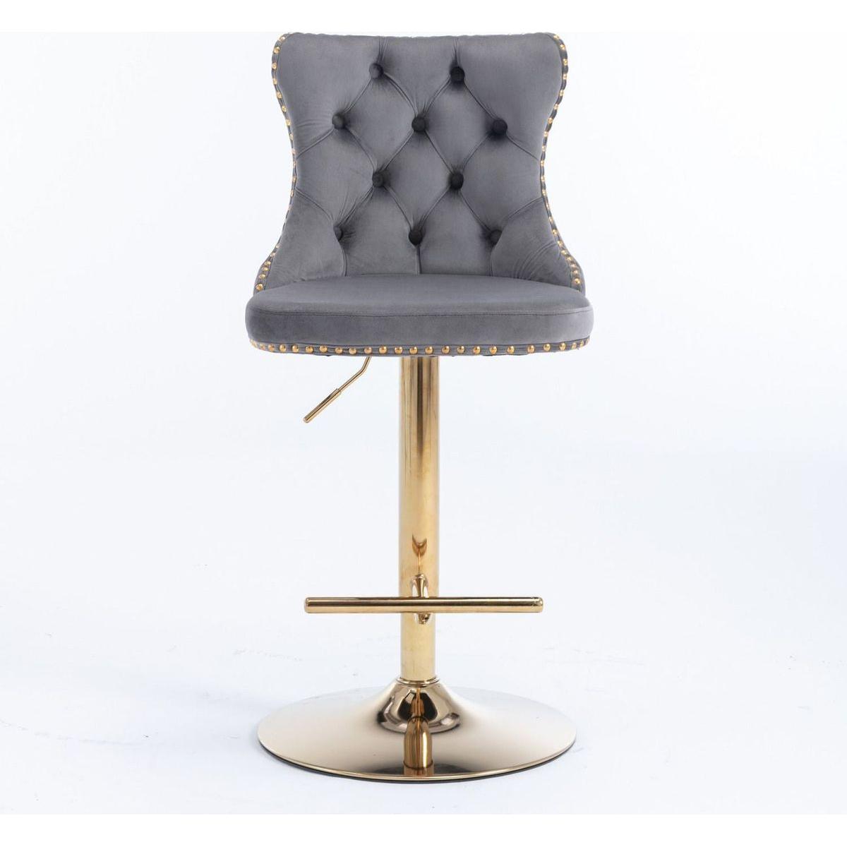 Golden Swivel Velvet Barstools Adjusatble Seat Height from 25-33 Inch, Modern Upholstered Bar Stools with Backs Comfortable Tufted for Home Pub and Kitchen IslandGray, Set of 2)