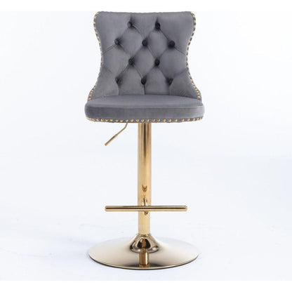 Golden Swivel Velvet Barstools Adjusatble Seat Height from 25-33 Inch, Modern Upholstered Bar Stools with Backs Comfortable Tufted for Home Pub and Kitchen IslandGray, Set of 2)