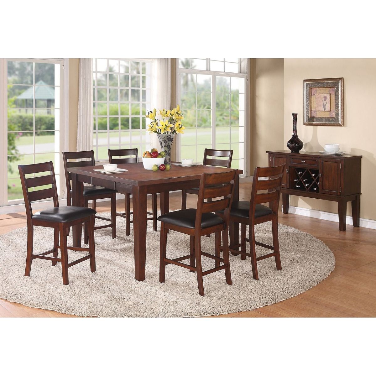 Sara Ladder Back Dining Height Chairs in Brown, Set of 2