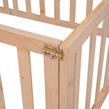 Twin Size Wood Floor Bed Frame with Fence and Door, Natural - Streamdale Furniture