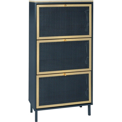 3 Metal Door Shoe Rack, Freestanding Modern Shoe Storage Cabinet, Metal rattan, for Entryway