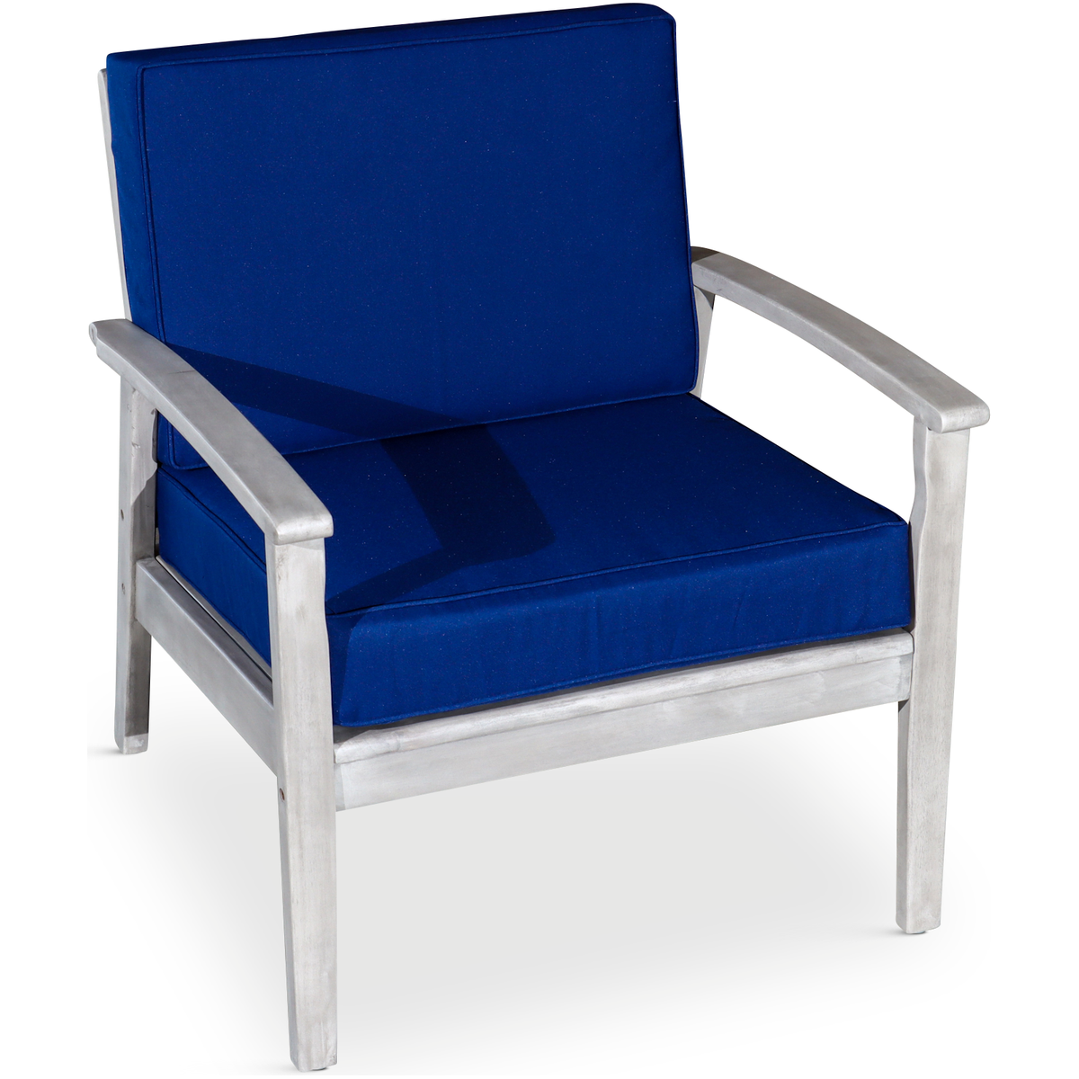 Deep Seat Eucalyptus Chair, Silver Gray Finish, Navy Cushions