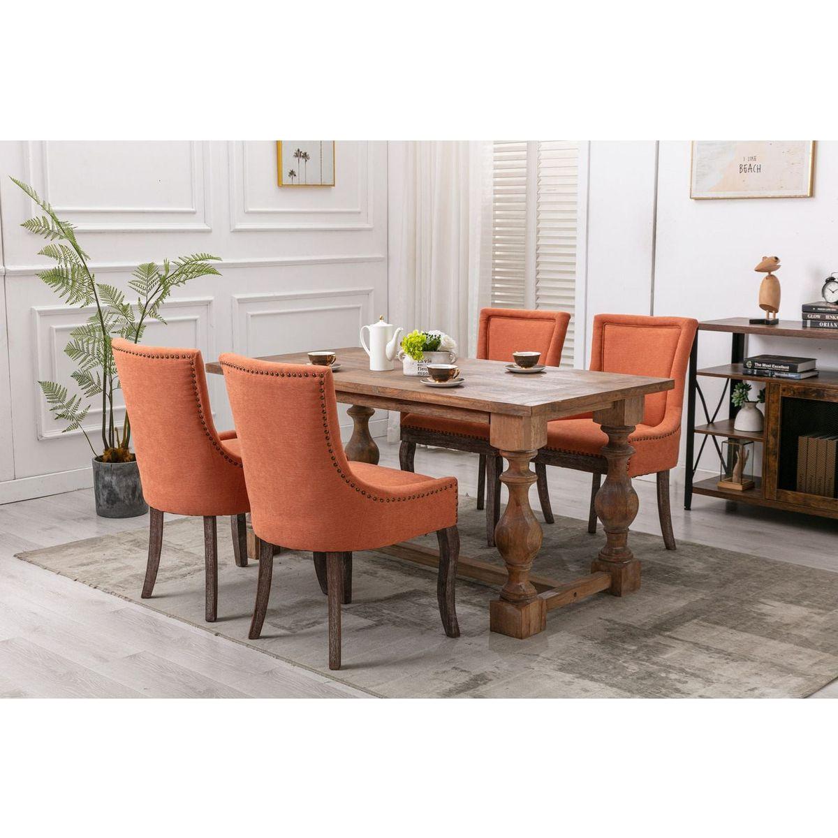 Ultra Side Dining Chairhickened fabric chairs with neutrally toned solid wood legsBronze nail headet of 2range