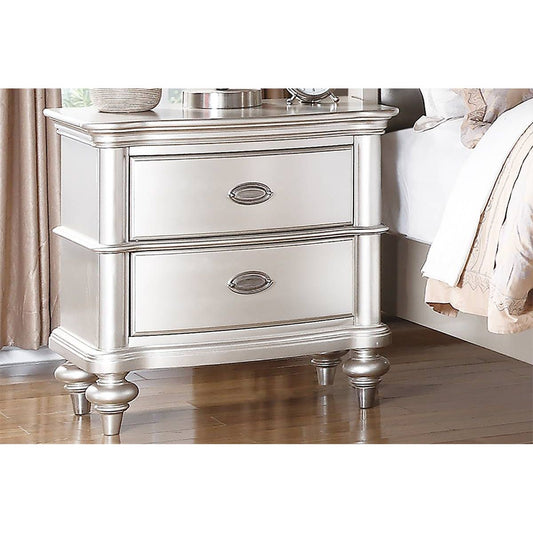 Classic Bedroom Elegant Nightstand Beige / White Finish or Antique Silver 2-Drawers Bed Side Table Plywood