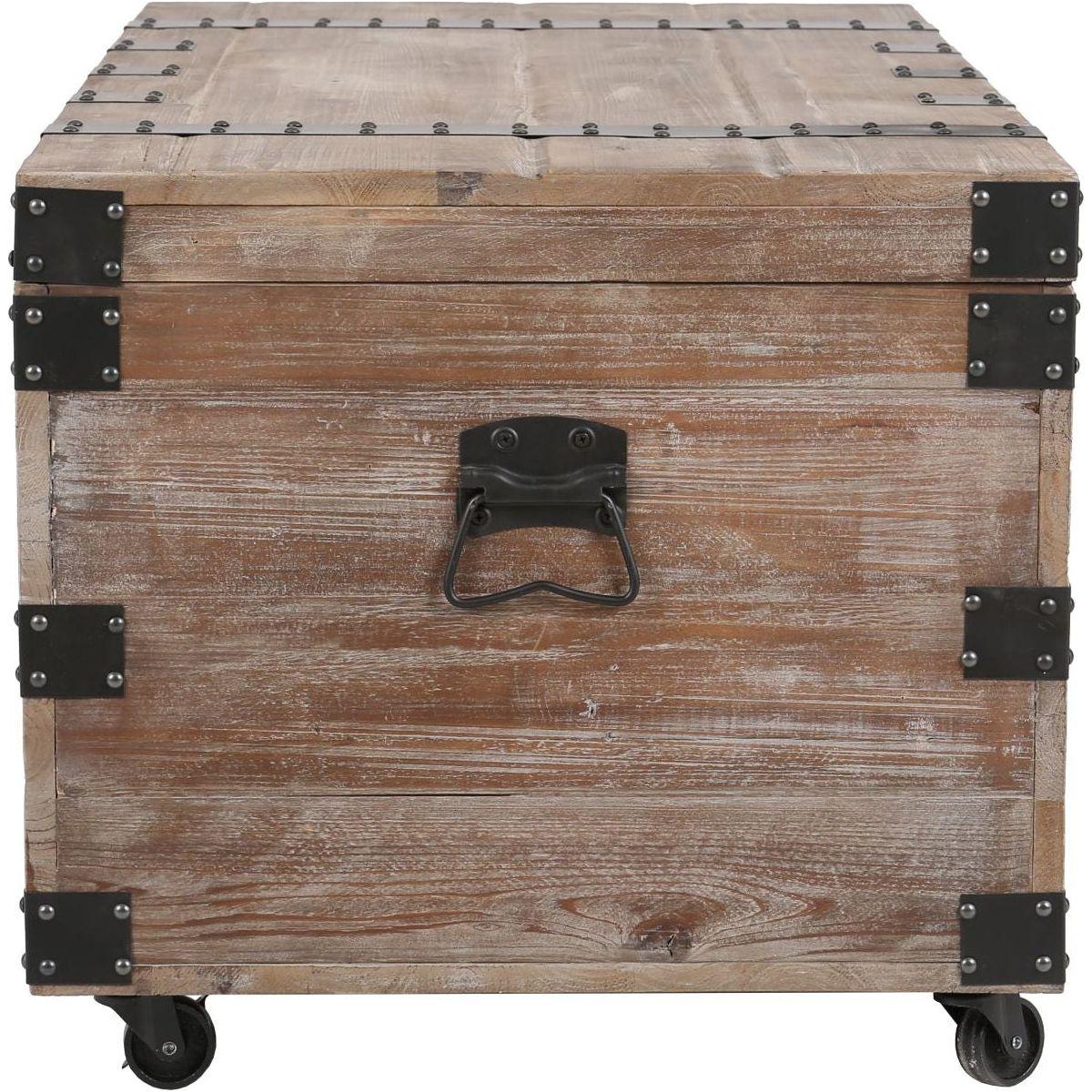 Antique Reclaimed Wood Gray Trunk Table And Side Table S/3 with Large Storage Dress Up Your Liviing Room