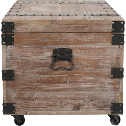 Antique Reclaimed Wood Gray Trunk Table And Side Table S/3 with Large Storage Dress Up Your Liviing Room