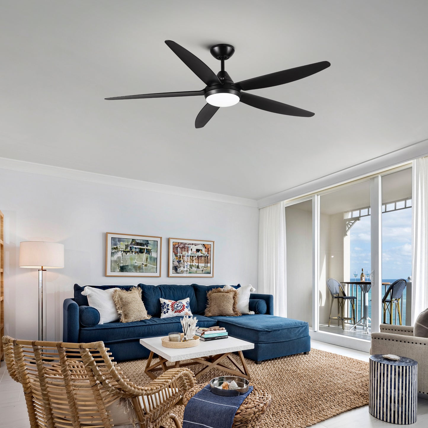 56 In Intergrated LED Ceiling Fan Lighting with Black ABS Blade