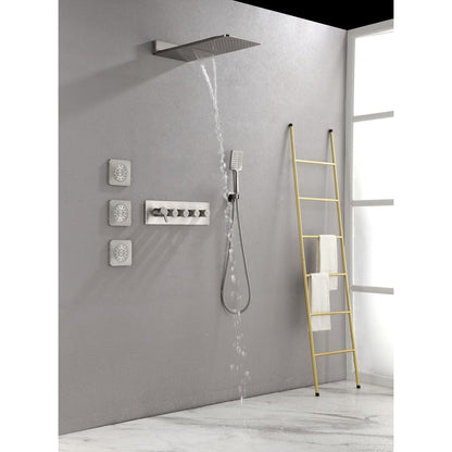 Wall Mounted Waterfall Rain Shower System With 3 Body Sprays & Handheld Shower