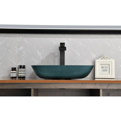 18.125" L -13.0" W -12.0" H Handmade Countertop Glass Rectangular Vessel Bathroom Sink Set in Blue Glass with Matte Black Single-Handle Single Hole Faucet and Pop Up Drain