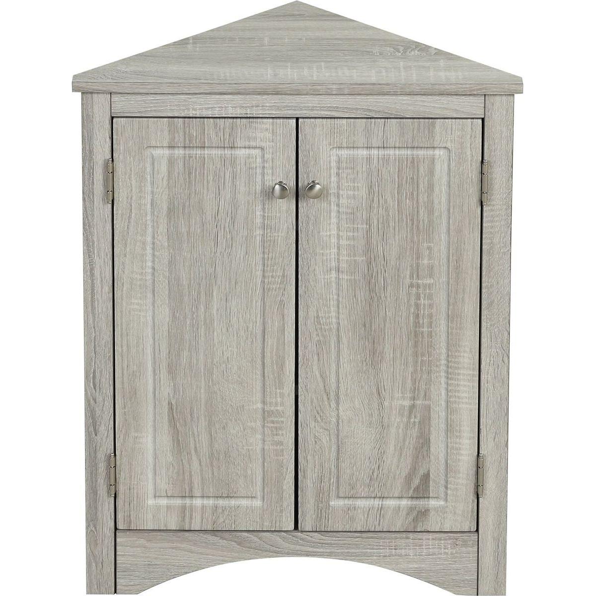 Oak Triangle Bathroom Storage Cabinet with Adjustable Shelves, Freestanding Floor Cabinet for Home Kitchen