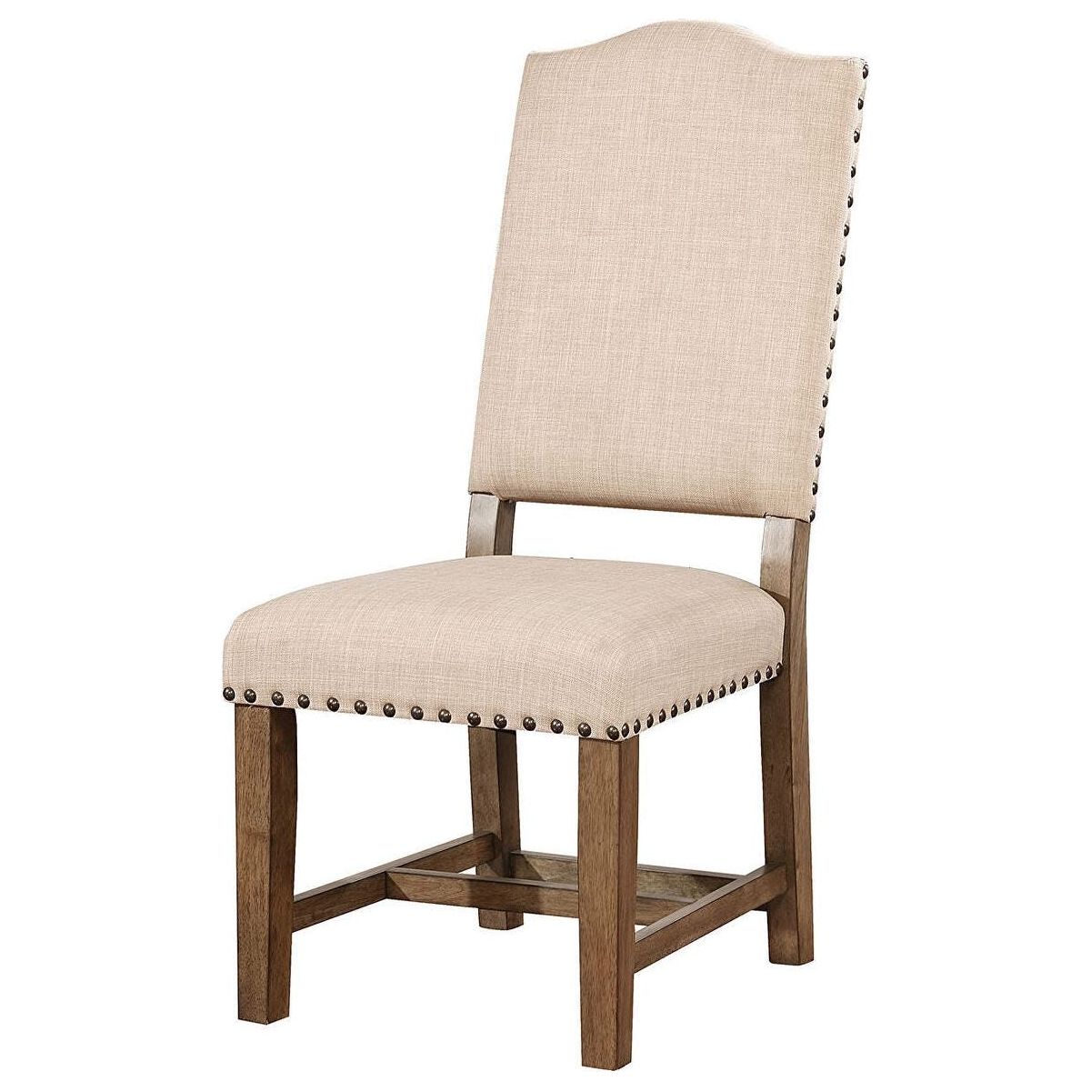 Rustic Classic 2pcs Dining Chairs Beige Fabric Upholstered Cushion Side Chairs Nailhead Trim Kitchen Dining Room Solid wood Light Oak