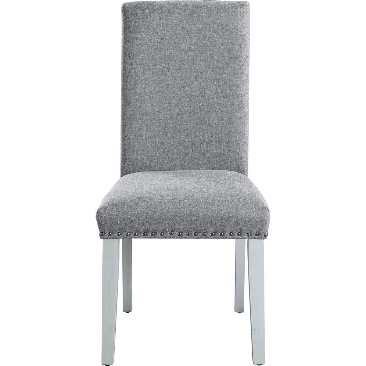 Lanton SIDE CHAIR (SET-2) Gray Linen & Antique White Finish