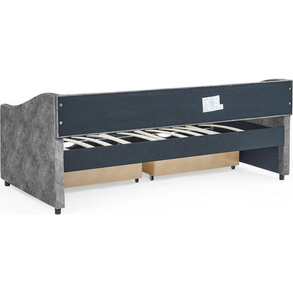 Twin Size Daybed with Drawers Upholstered Tufted Sofa Bed, with Button on Back and Copper Nail on Waved Shape Armsrey1.5"41"30.5"