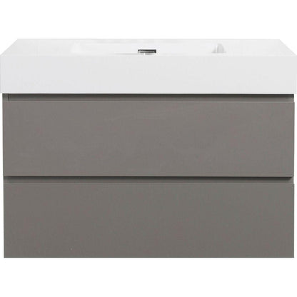 Alice 36" Gray Bathroom Vanity with Sink, Large Storage Wall Mounted Floating Bathroom Vanity for Modern Bathroom, One-Piece White Sink Basin without Drain and Faucet