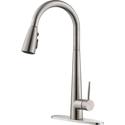 Kitchen Faucet with Pull Down Sprayer Brushed Nickel, High Arc Single Handle Kitchen Sink Faucet with Deck Plate, Commercial Modern Stainless Steel Kitchen Faucets