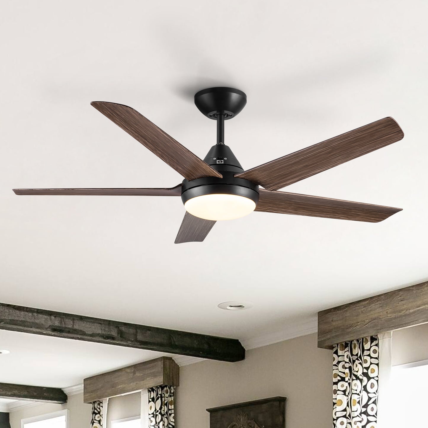 48 In Intergrated LED Ceiling Fan Lighting with Brown Wood Grain ABS Blade