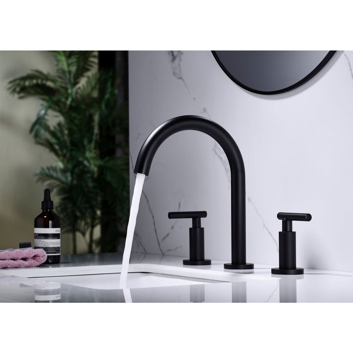 Two Handle High Arc Widespread Bathroom Sink Faucet 3 Hole