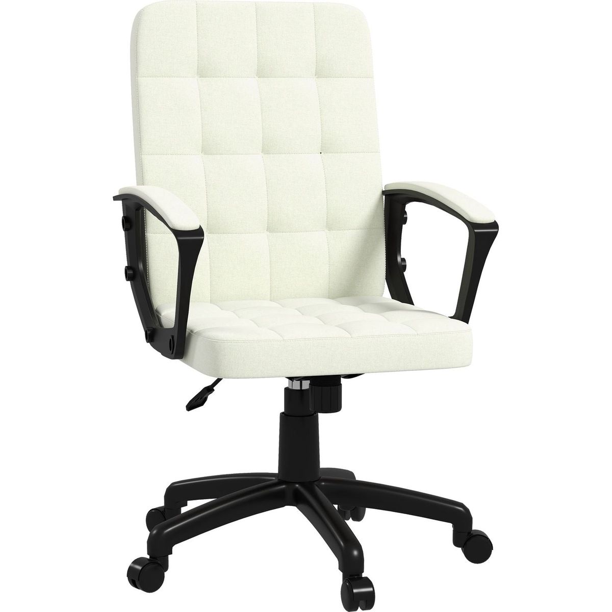 Vinsetto Fabric Office Chair, Computer Desk Chair, Swivel Task Chair with Arms, Adjustable Height, Swivel Wheels, Mid Back, Cream White