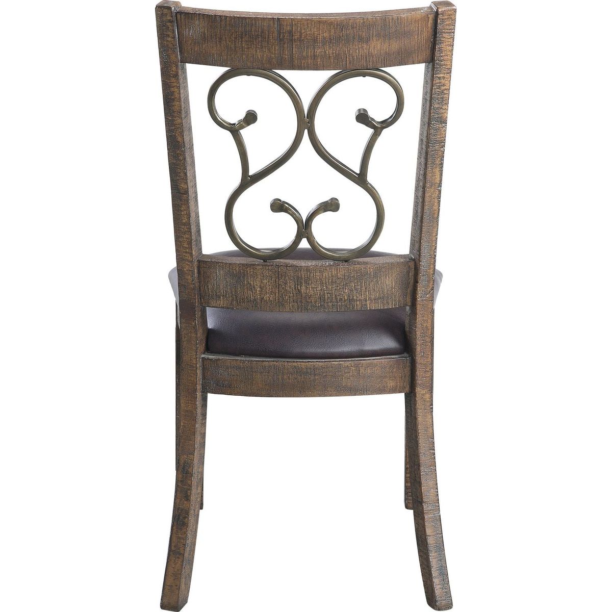 Raphaela Side Chair (Set-2) in Black PU & Weathered Cherry Finish