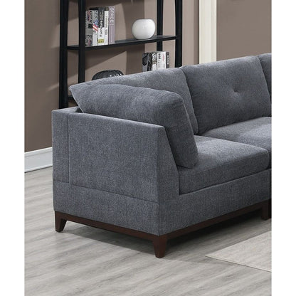 Ash Grey Chenille Fabric Modular Sectional 9pc Set Living Room Furniture Corner Sectional Couch 3x Corner Wedge 4x Armless Chairs and 2x Ottomans Tufted Back Exposed Wooden Base