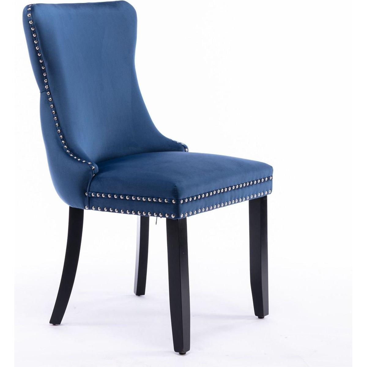 Upholstered Wing-Back Dining Chair with Backstitching Nailhead Trim and Solid Wood Legs, Set of 2, Blue, 8809BL, KD