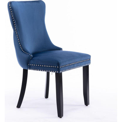 Upholstered Wing-Back Dining Chair with Backstitching Nailhead Trim and Solid Wood Legs, Set of 2, Blue, 8809BL, KD