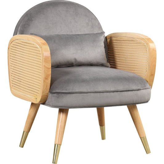 Amchair with Rattan Armrest and Metal Legs Upholstered Mid Century Modern Chairs for Living Room or Reading Room, Grey