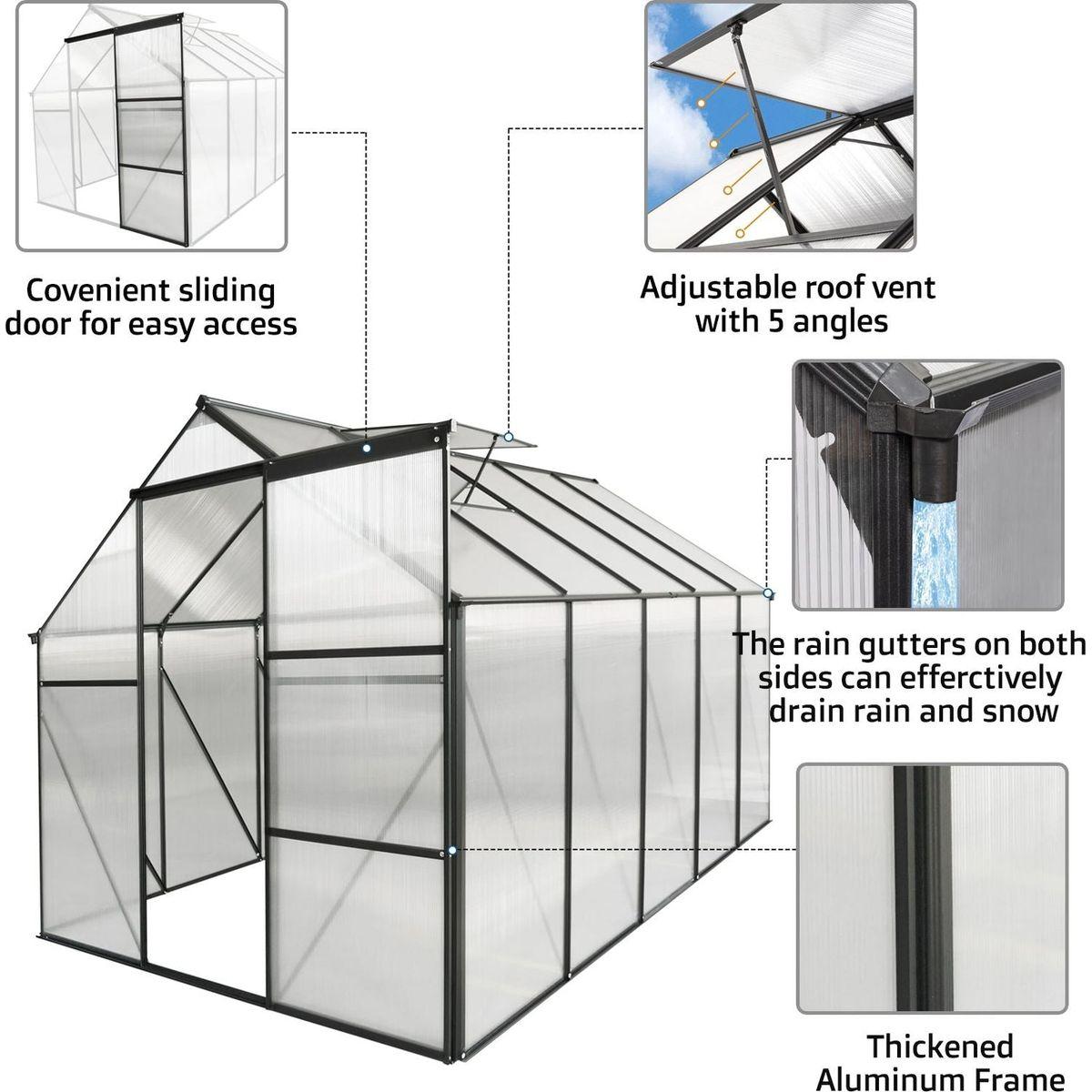 6x10 FT Polycarbonate Greenhouse Raised Base and Anchor Aluminum Heavy Duty Walk-in Greenhouses for Outdoor Backyard in All Season