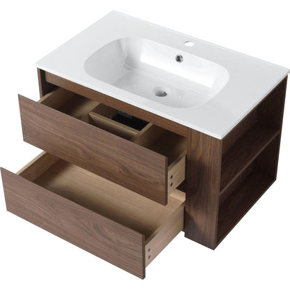 30" Wall Mounting Bathroom Vanity With Gel Sink, Soft Close Drawer