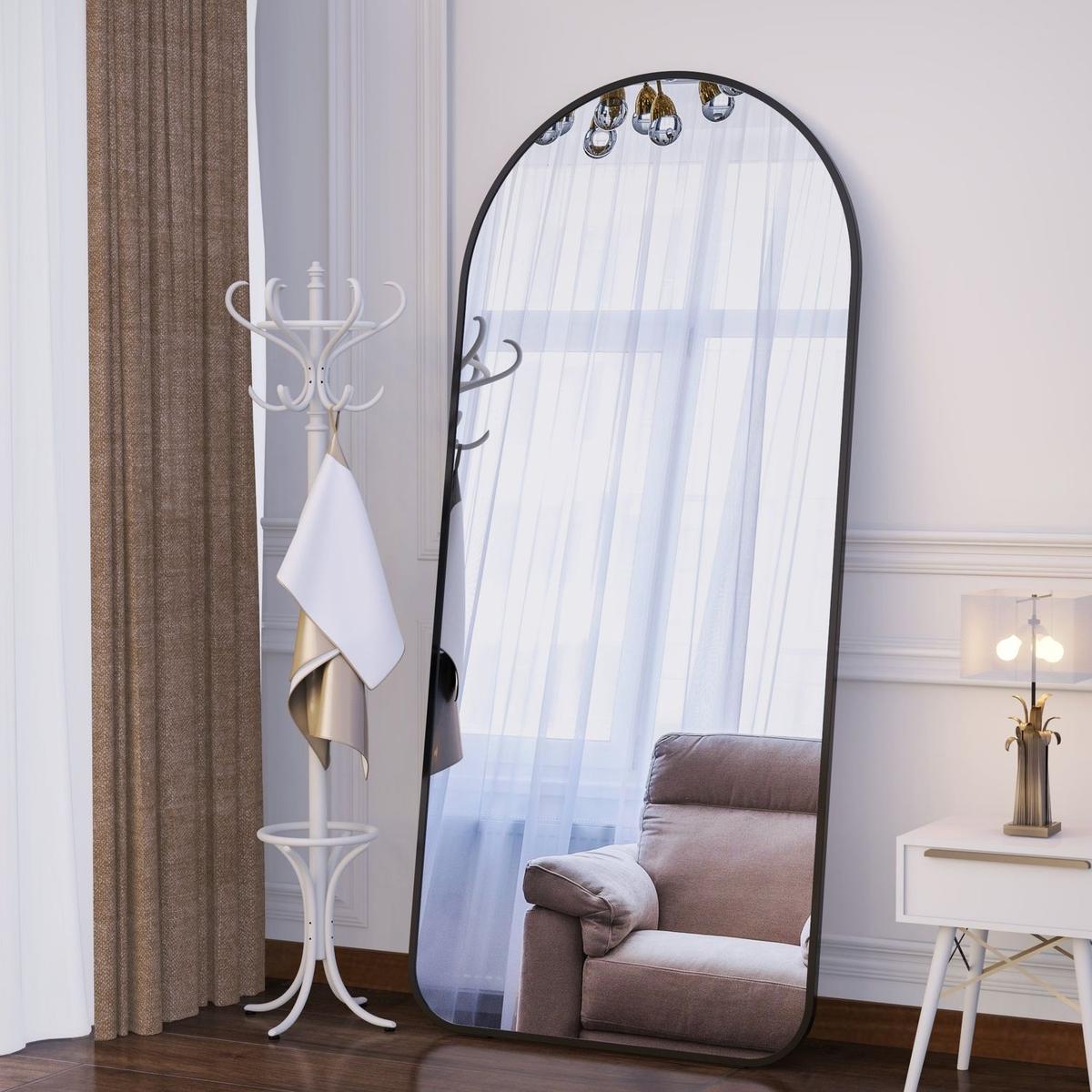 Arch Full Length Mirror 71"x32" Big Full Body Mirror for Bedroom Oversized Floor Mirror Large Standing Mirror Living Room Dressing Mirror Leaning Against Wall, Aluminum Frame, Black