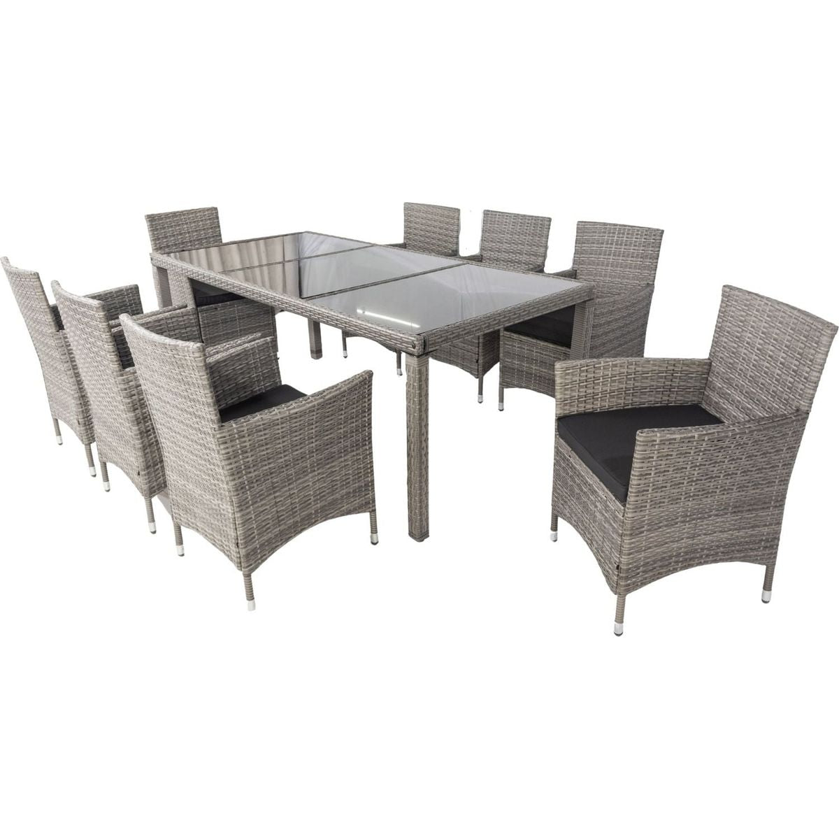 9 piece Outdoor Patio Wicker Dining Set Patio Wicker Furniture Dining Set Glass Top Grey