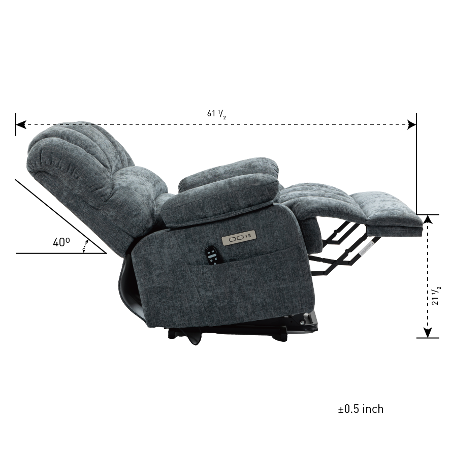 23" Seat Width and High Back Medium Size Blue Chenille Power Lift Recliner Chair with 8-Point Vibration Massage and Lumbar Heating