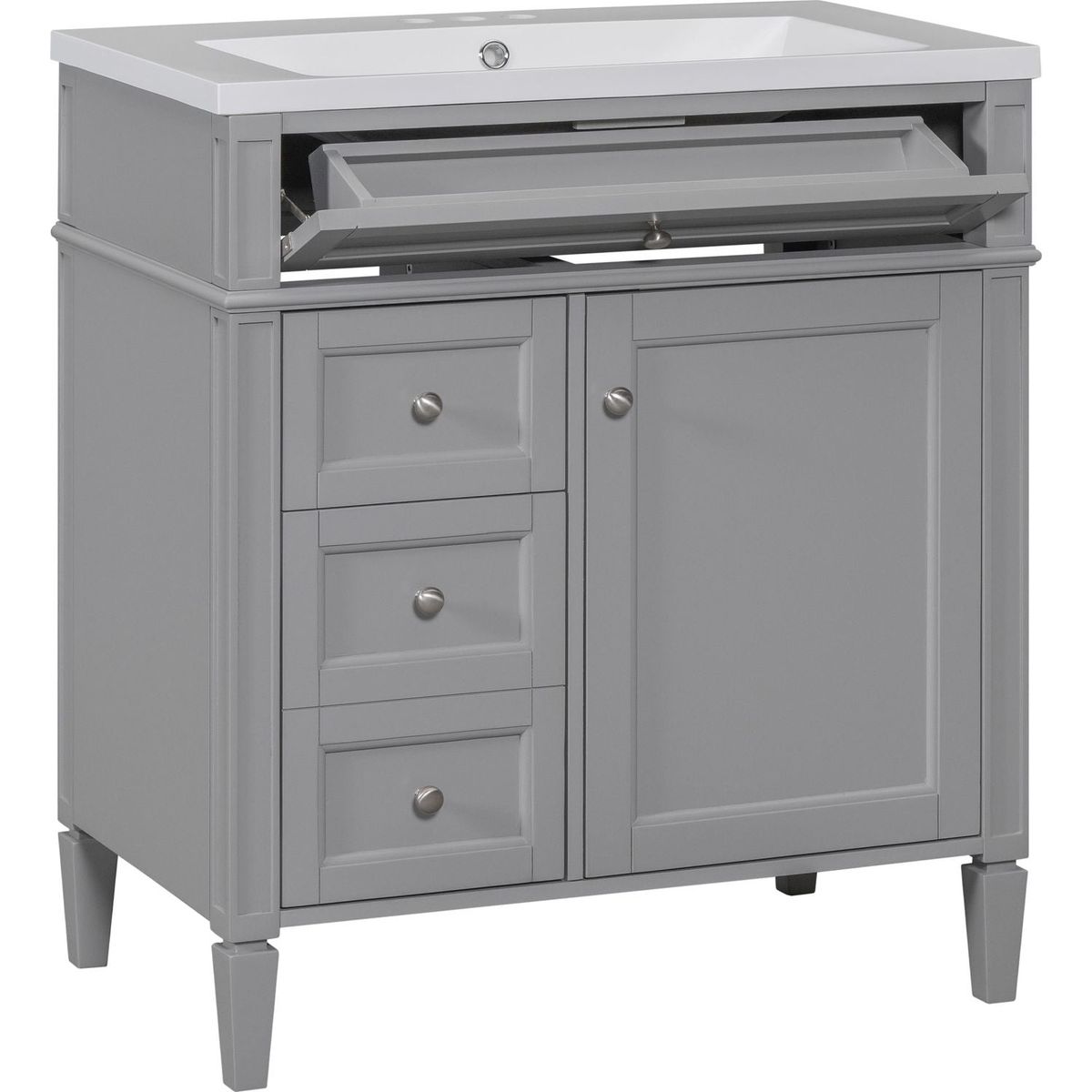 30" Bathroom Vanity with Top Sink, Modern Bathroom Storage Cabinet with 2 Drawers and a Tip-out Drawer, Single Sink Bathroom Vanity