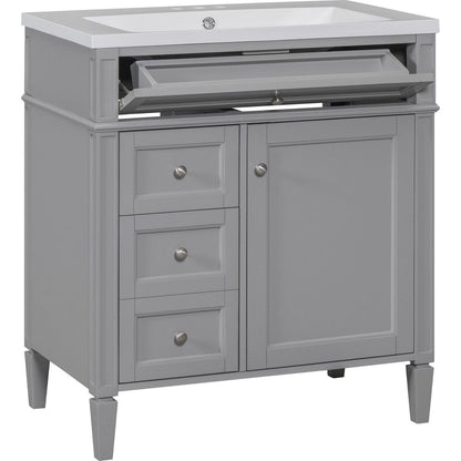 30" Bathroom Vanity with Top Sink, Modern Bathroom Storage Cabinet with 2 Drawers and a Tip-out Drawer, Single Sink Bathroom Vanity