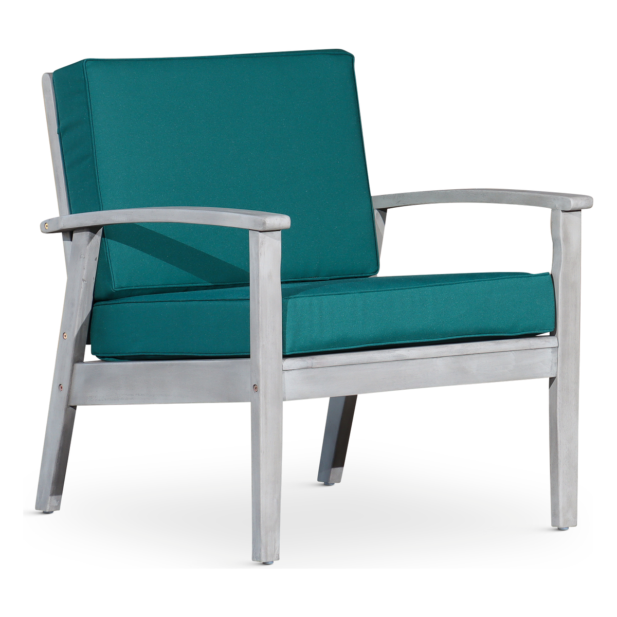 Deep Seat Eucalyptus Chair, Silver Gray Finish, Dark Green Cushions