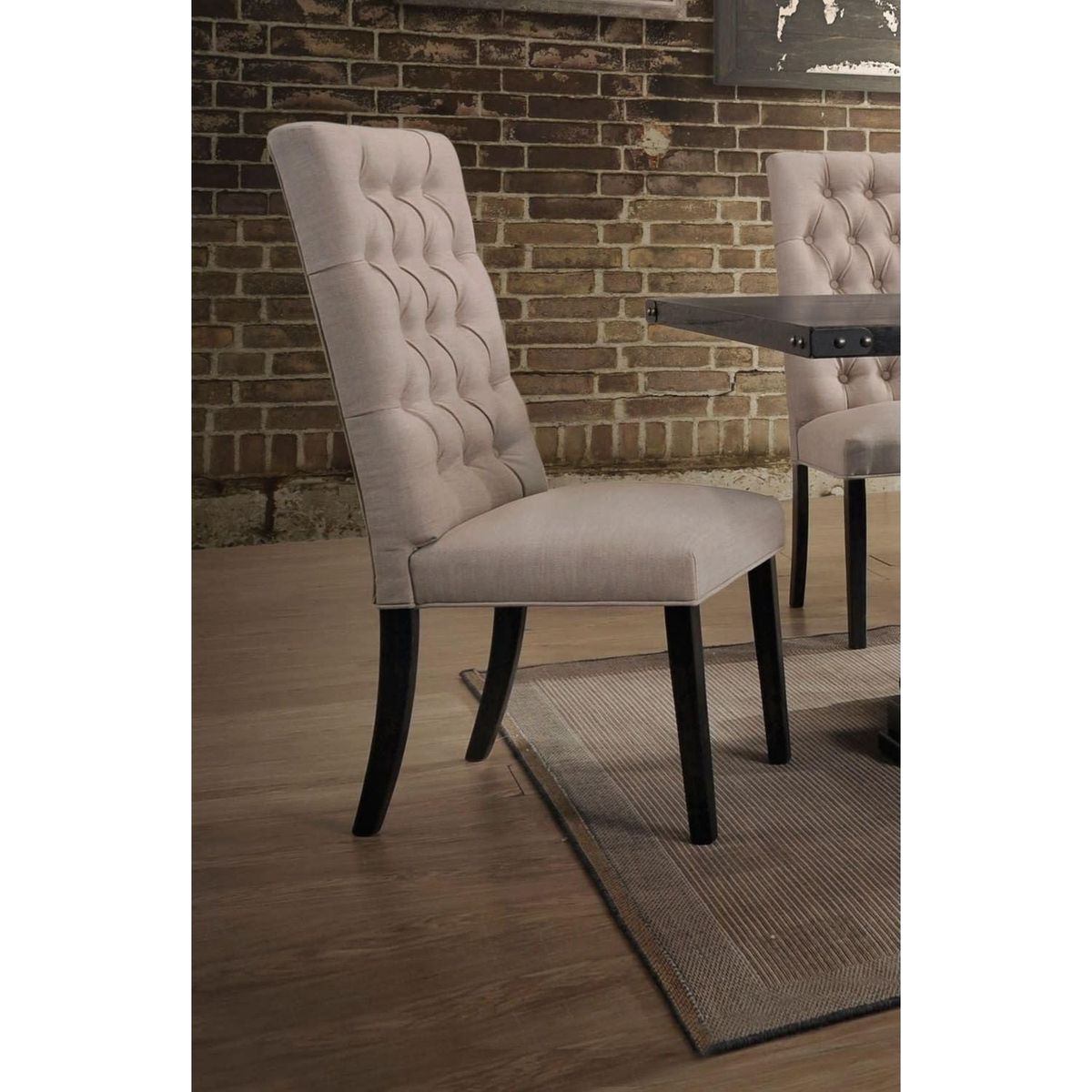 Morland Side Chair (Set-2) in Tan Linen & Vintage Black