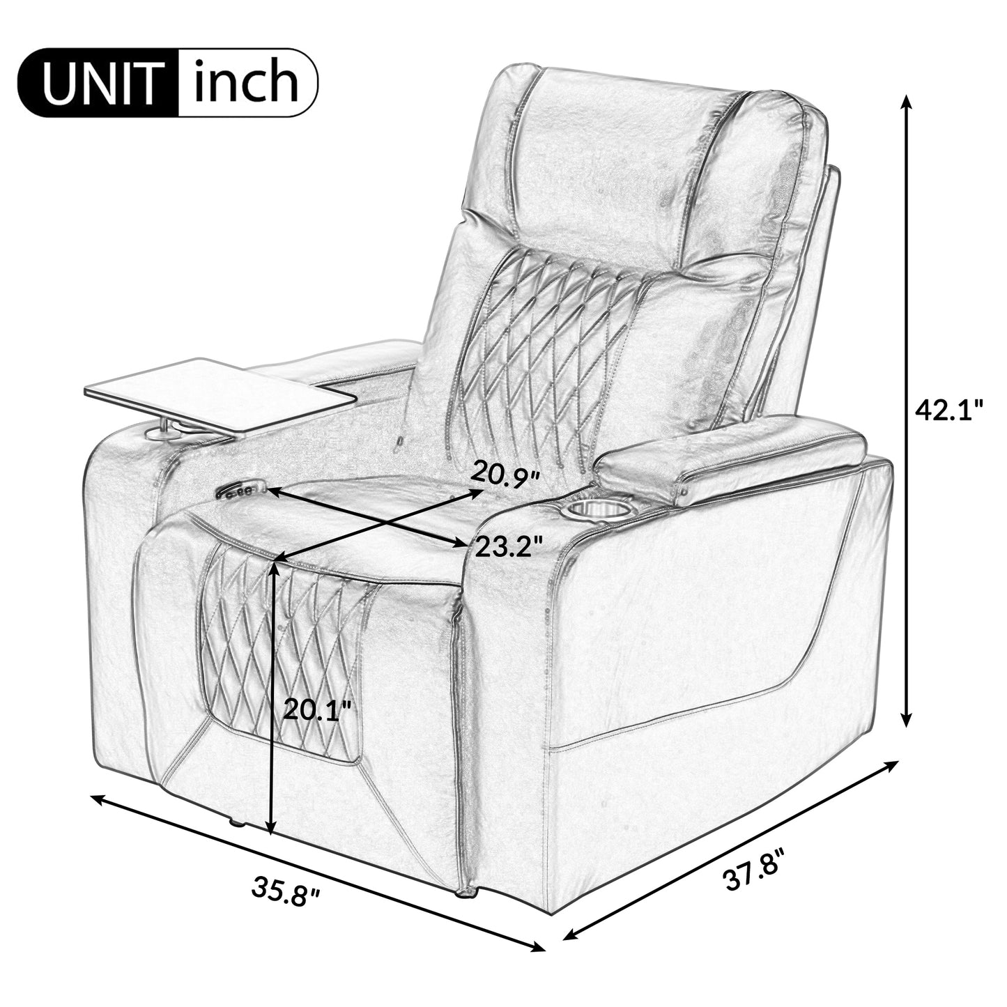 Power Motion Recliner with USB Charging Port and Hidden Arm Storage 2 Convenient Cup Holders Design and 360 degree Swivel Tray Table, Brown