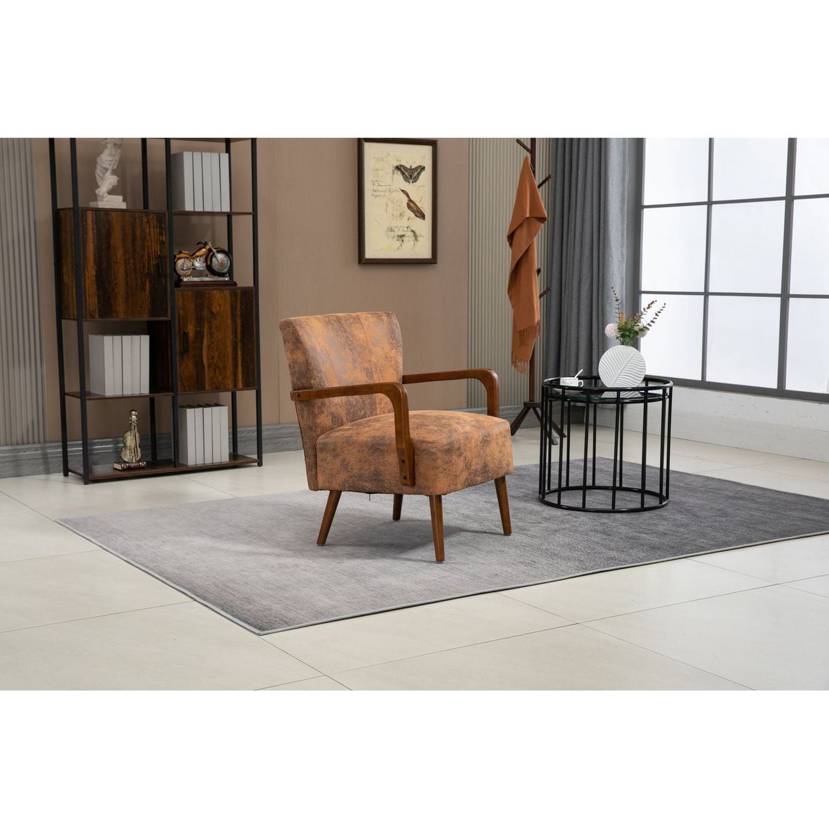 Wood Frame Armchair, Modern Accent Chair Lounge Chair for Living Room