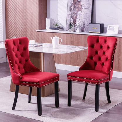 Classic Velvet Dining Chairs, High-end Tufted Solid Wood Contemporary Velvet Upholstered Dining Chair with Wood Legs Nailhead, SET OF 2,Burgundy, Wine Red